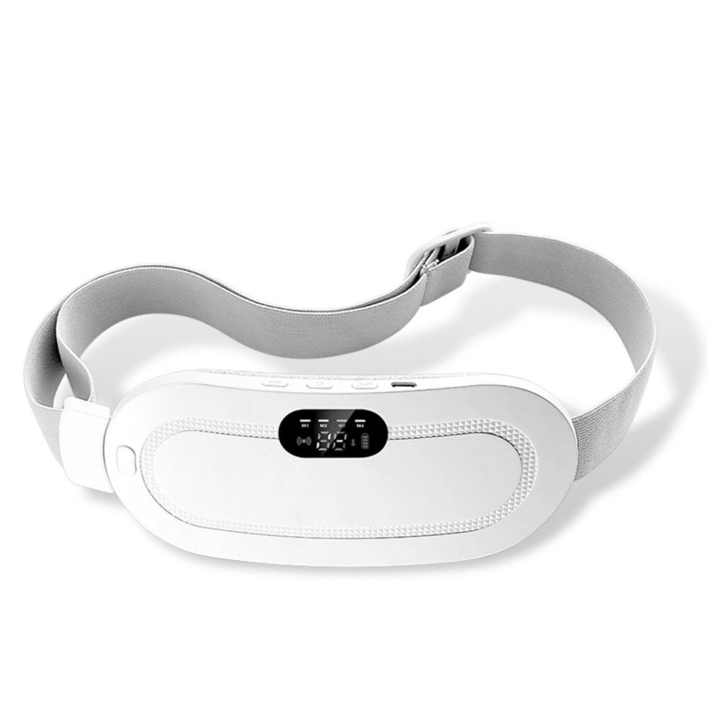 White cordless period cramp relief belt with digital temperature display