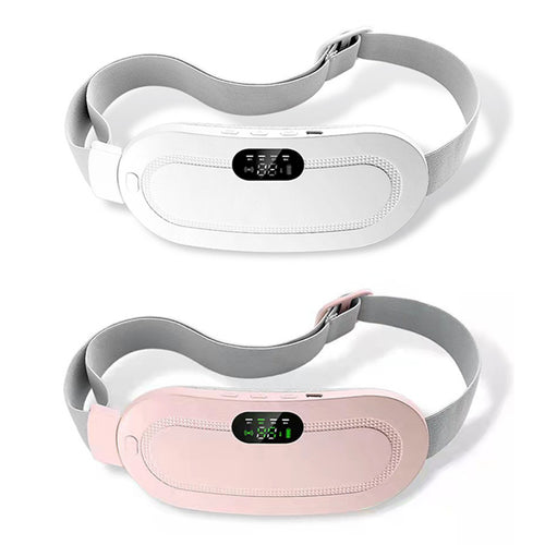 Period cramp relief belt in both colors — pink and white — with digital display